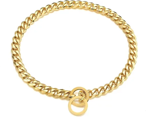 Miniatura 8 de Collares de cadena de oro rosa para perros grandes, medianos y pequeños, ancho de 0.59/0.79/0.79 pulgadas, collares de metal de acero inoxidable, a