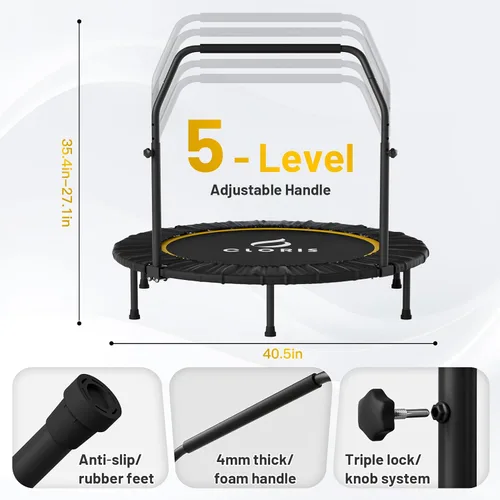 Miniatura 3 de CLORIS Trampolín plegable de 40 pulgadas con mango de espuma ajustable, con funda acolchada segura, el mejor regalo.