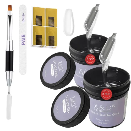 Miniatura 7 de X&D Kit de uñas de poligel, 3 piezas de gel de uñas de gel natural transparente, kit de gel de uñas de secado rápido, juego de gel de uñas