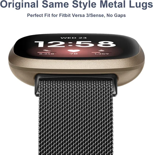 Miniatura 4 de Bandas de metal compatibles con Fitbit Versa 3/Versa 4/Fitbit Sense/Sense 2 para mujeres y hombres, correa de malla de acero inoxidable transpirable