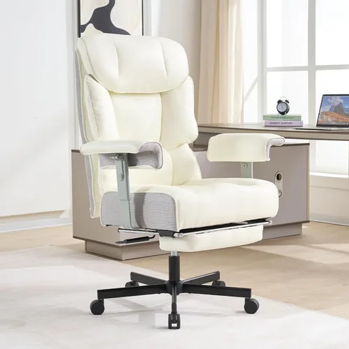 Silla de oficina grande y alta con reposapiés, capacidad de 500 libras, respaldo alto, silla de oficina ejecutiva, silla de oficina ejecutiva Blanco