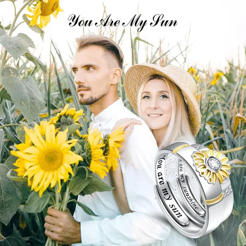 Miniatura 3 de Anillos a juego de anillos de girasol Claddagh anillos de plata de ley para parejas anillos de compromiso para él y ella