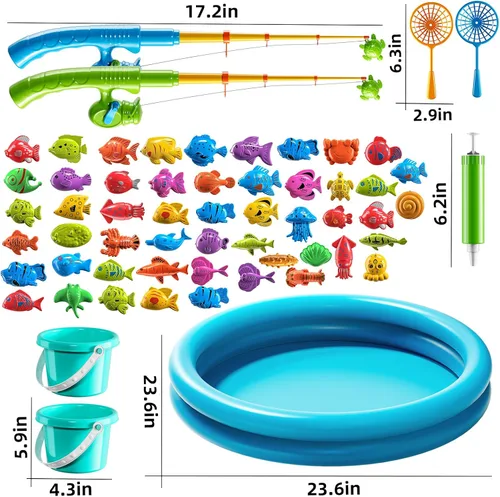 Miniatura 2 de TEMI Juego de pesca magnética para niños de 4 a 8 años, juguetes de peces para niños de 3 a 5 años, caña de pesca flotante para bañera, mesa de agua