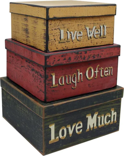 Miniatura 10 de CVHOMEDECO. Cajas anidadas rectangulares vintage primitivas de cartón “La familia lo es todo”, grandes 12 x 9 x 14 cm. Juego de 3.