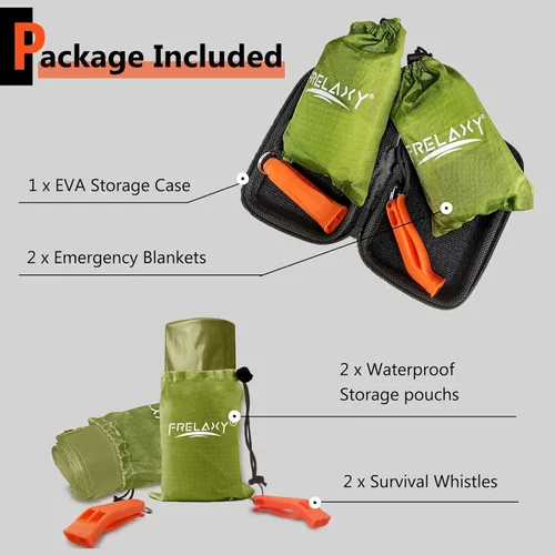 Miniatura 6 de Frelaxy Paquete de 2/4 mantas de emergencia, extra gruesas, extra grandes, con silbatos, bolsas de almacenamiento y funda de EVA