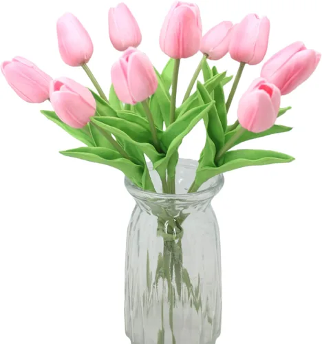 Miniatura 22 de Tulipanes artificiales, 10 cabezas, mini flores artificiales de tacto real, tulipán falso para decoración del hogar, boda, fiesta, ramo de flores