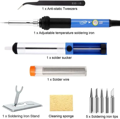 Miniatura 2 de LDK Kit de soldador electrónico, [actualizado] Juego completo de 60 W 110 V herramienta de soldadura de temperatura ajustable con 5 puntas 60W