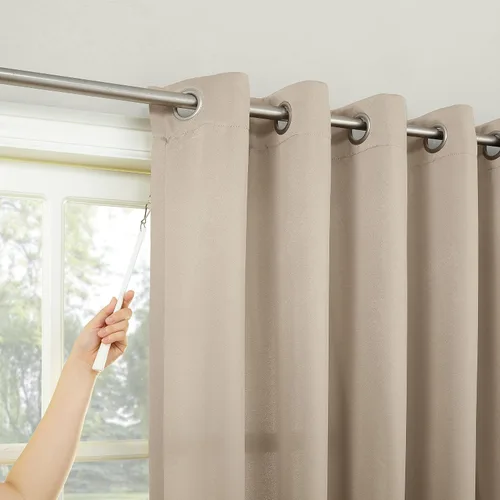 Miniatura 2 de Sun Zero Barrow - Panel de cortina para puerta de patio con ojales de eficiencia energética, deslizable, 100" x 84", color piedra Beige piedra