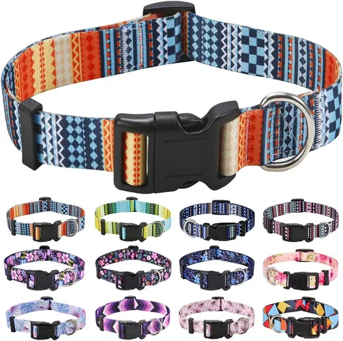 Miniatura 40 de Mihqy - Collar de perro, patrones geométricos florales, tribales, bohemios, collar de estilo étnico, suave y ajustable, para perros pequeños, Pink