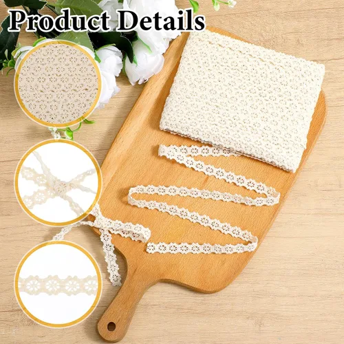 Miniatura 3 de 20 yardas de encaje para coser, encaje de algodón beige, adornos de cordones para coser, adornos de cinta de algodón para manualidades, envoltura