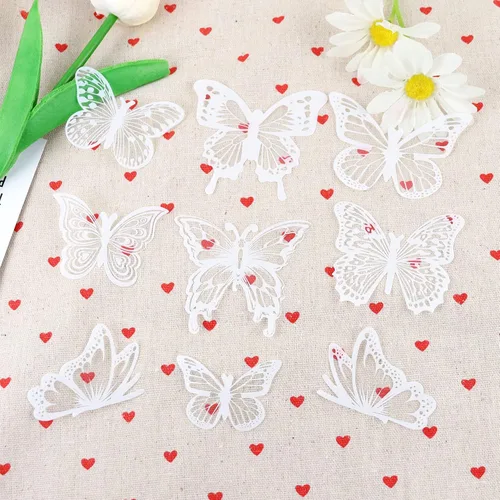 Miniatura 7 de Ercadio Paquete de 36 adornos de mariposa 3D para tartas de mariposa en blanco y negro de PVC para tartas de mariposa, estilo mixto, arte hueco