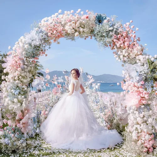 Miniatura 4 de Putros Soporte de telón de fondo redondo blanco de 9.2 pies, marco de arco de globos círculo de metal, arco de boda para ceremonia, fiesta