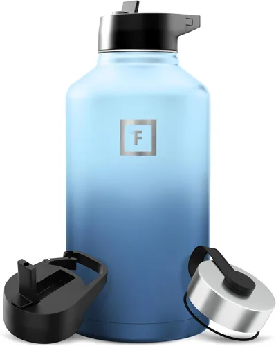 IRON °FLASK Frasco de hidratación para acampar y senderismo con pajilla, botella de agua deportiva de acero inoxidable con aislamiento de boca Dark