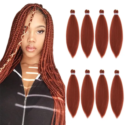Miniatura 42 de Cabello trenzado preestirado de 22 pulgadas, 6 paquetes de cabello profesional suave Yaki trenzado para trenzas con ajuste de agua caliente