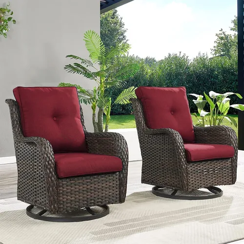 Miniatura 100 de HUMMUH Sillas Mecedoras Giratorias de Mimbre para Patio Exterior con Respaldo Alto, Sillas Deslizantes de Ratán PE, Juego de Muebles de Patio de 4