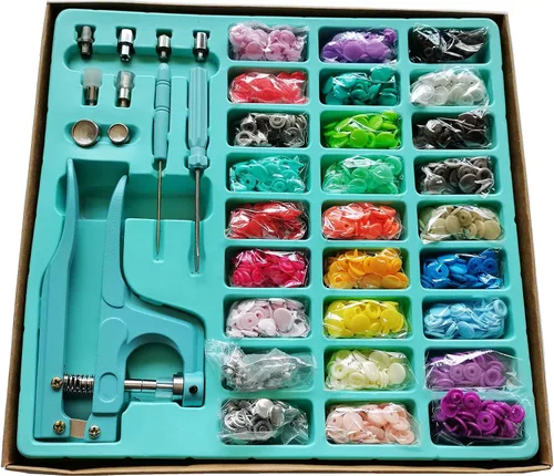 HONEYSEW Juego de alicates a presión, 270 juegos de botones a presión T5 de plástico y metal para coser y manualidades (azul)
