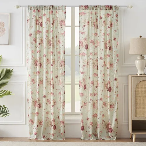 Miniatura 8 de Greenland Home Antique Rose - Tratamiento de ventana 100% algodón, par de paneles + cenefa, color azul