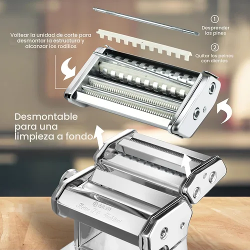 Miniatura 7 de ISILER Máquina para hacer pasta, 9 ajustes de grosor ajustables, máquina de pasta 2 en 1 con rodillos y cortador, fabricante de fideos para piel