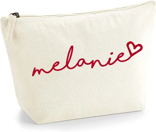 Miniatura 12 de Bolsa de accesorios de maquillaje con iniciales de nombre escritas a mano personalizadas en color negro con purpurina o textura de flocado