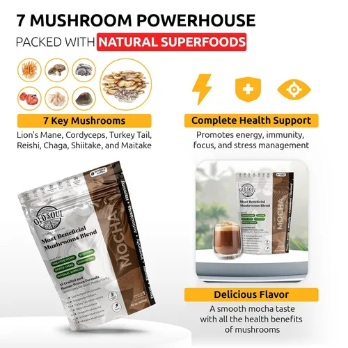 Miniatura 8 de OldSoul Superfood - Mezcla de café negro de hongos Café arábica Aproximadamente 70 dosis Energía, enfoque, inmunidad (14 onzas (paquete de 1)
