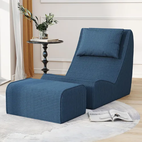 Miniatura 11 de Silla Puf Gigante para Adultos, Tumbona de Pana con Soporte Inigualable para la Espalda, Almohada Cervical Desmontable, Otomana Cómoda y Funda