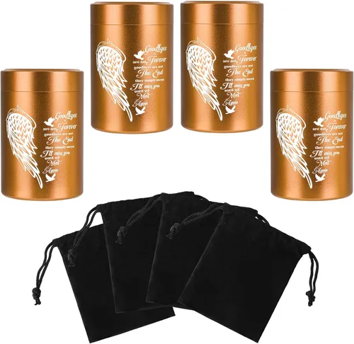 Miniatura 15 de Juego de 4 urnas pequeñas para cenizas humanas, mini urna de cremación de aluminio para cenizas de hasta 7 pulgadas cúbicas, color negro