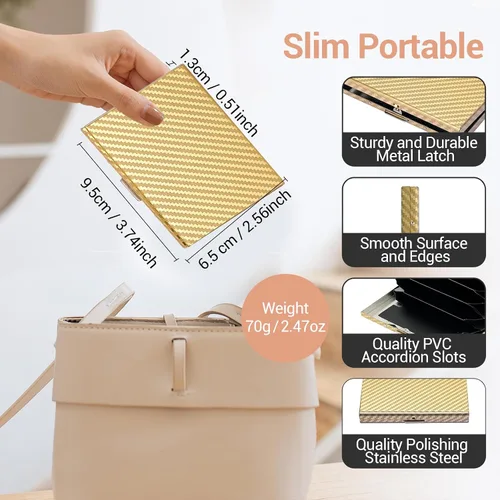 Miniatura 118 de BONSYL® Soporte para tarjetas de crédito, cartera delgada de metal con bloqueo RFID, con 6 ranuras para tarjetas, para mujeres y hombres.