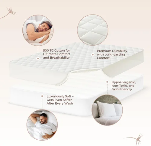 Miniatura 3 de Protector de colchón 100% algodón orgánico – Protector superior acolchado de lujo para colchón suave y transpirable lavable a máquina – Comercio