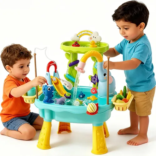 2027 Upgraded Toddlers 1-3 Water Table with Electric Pump, Kids Water Table with Faucet Play Food Accessories Fishing Toy, Kitchen Play Sink Toys