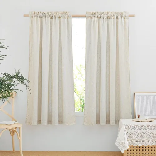 Miniatura 31 de NICETOWN - Cortinas gruesas de lino para sala de estar, juego de 2 paneles, con trabilla trasera/bolsillo para barra y cinta de pliegues, privacidad
