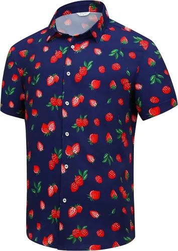 SheLucki - Camisa hawaiana para hombre, unisex, de manga corta, con botones, para la playa y el verano, ropa casual estampada con sombra de palmas