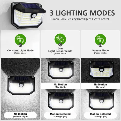 Miniatura 3 de Luces solares para exteriores, 230 LED con sensor de movimiento y 3 modos, impermeabilidad IP65, luz de ángulo amplio de 270°, luces de pared