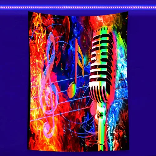 Miniatura 11 de TPMDFC Tapiz musical UV con luz negra, nota musical reactiva, tema fresco, tamaño pequeño, 40 pulgadas, 30 pulgadas, tapices colgantes de pared