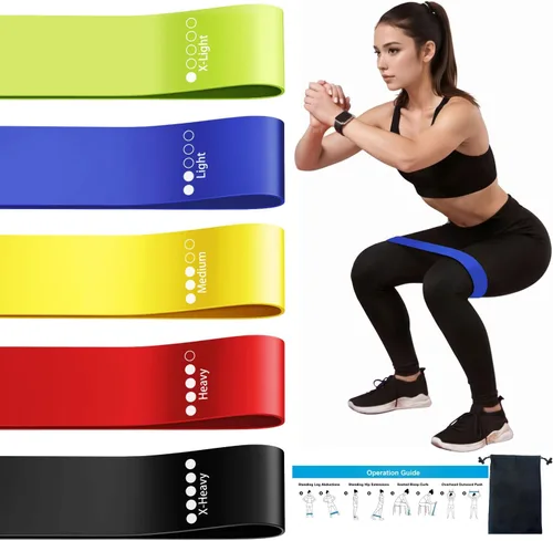 Miniatura 9 de Bandas de ejercicio de resistencia para fitness en casa, yoga, pilates, estiramiento, entrenamiento de fuerza y terapia física, juego de bandas