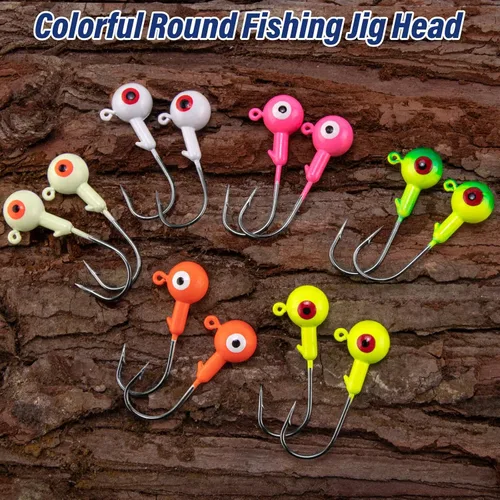 Miniatura 5 de Alwonder Paquete de 10 cabezas redondas de pesca, ganchos de róbala de lubina, ojos 3D, acero de alto carbono, 1/8-1/2 onzas, cabeza de plantilla