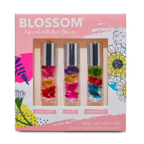 Miniatura 8 de Blossom Brillo labial perfumado roll-on, infundido con flores reales, fabricado en Estados Unidos, 0.3 fl. oz./9ml, juego de regalo de 3