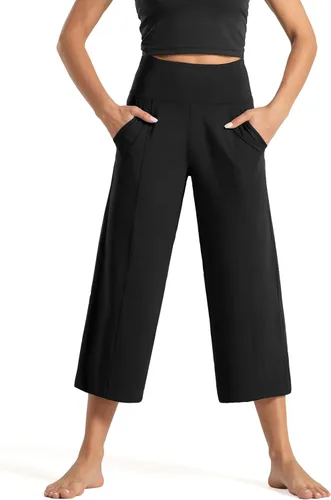 Miniatura 2 de Tmustobe Pantalones capri de yoga para mujer, con control de abdomen, cintura alta, pantalones cortos acampanados con bolsillos