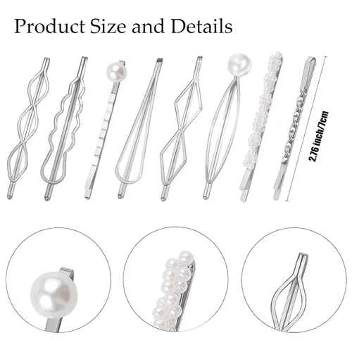 Miniatura 2 de BOYIVI 16 horquillas geométricas de metal para el cabello, elegantes pasadores de pelo de metal plateado para novia, pines adornados para mujeres