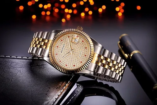 Miniatura 3 de Fanmis Reloj de pulsera de lujo para mujer, de cuarzo, de oro y dos tonos de acero inoxidable