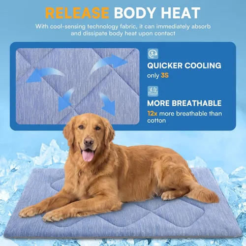 Miniatura 2 de Queenmore Tapete refrescante grande para perros, cama plana portátil para mascotas para perros y gatos, tapete antideslizante para dormir para Azul
