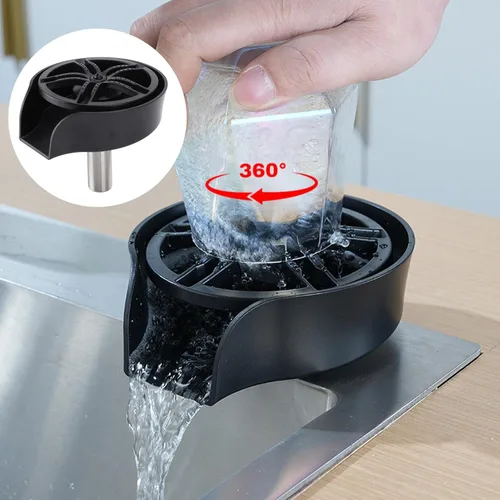Miniatura 4 de POCREATION Lavadora automática de vidrio, accesorio de fregadero de boquilla giratoria de 360 grados, lavadora de botellas de acero inoxidable