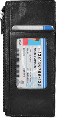 Miniatura 2 de Leatherboss - Funda para tarjetas todo en uno, cartera delgada con correa de protección para tarjetas, Negro -, Cartera con tarjetero