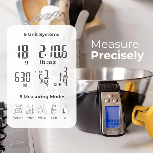 Miniatura 3 de Fradel Báscula digital de cocina con cuenco, 11 libras, gramos y onzas, tazón de mezcla extraíble, apto para lavavajillas, color negro