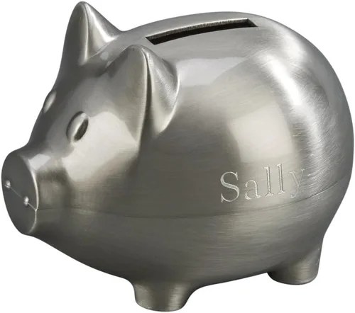 Creative Gifts International Hucha pequeña de peltre de cerdo | Alcancía de plata para niños o recién nacidos | Acabado de níquel cepillado | 3 x