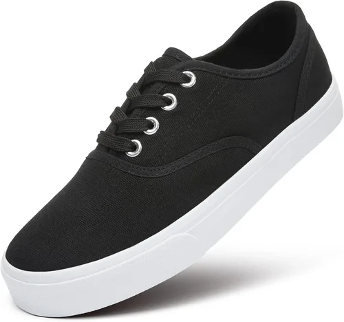 ZGR - Tenis de tela de corte bajo con cordones, para mujer, de estilo clásicocasual, color blanco y negro