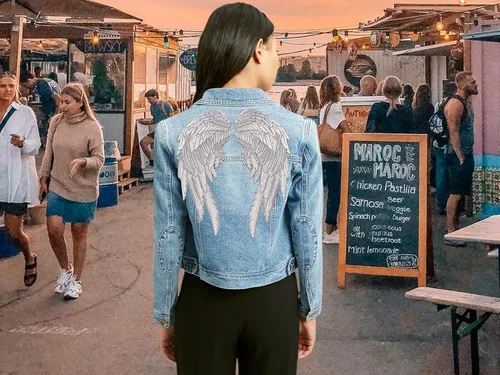 Miniatura 4 de Parches plateados de alas de ángel de 14 pulgadas "Santos y pecadores" de ángeles de la guarda realistas bordados y plumas Parche trasero