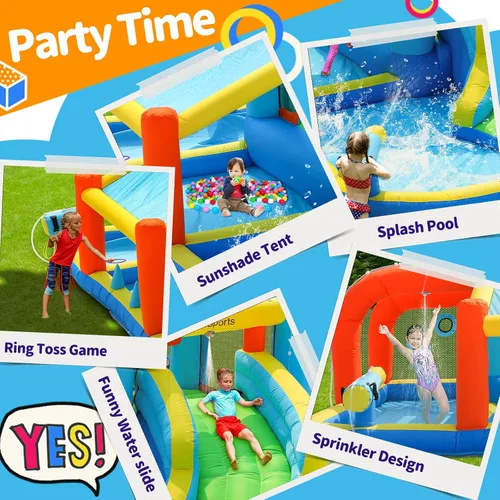 Miniatura 8 de Casa inflable de rebote de tobogán acuático, casa de rebote de tobogán acuático para patio trasero de niños, parque acuático inflable casa hinchable