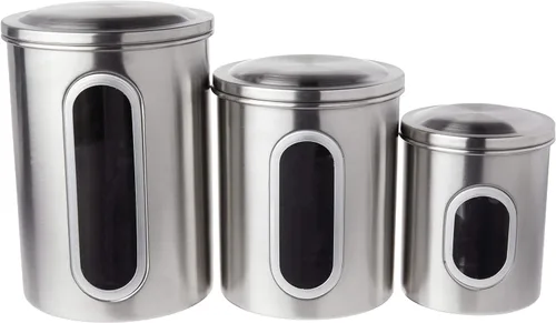 Miniatura 2 de Fox Run Juego de recipientes de acero inoxidable para encimera de cocina, juego de 3 piezas para azúcar, harina, café y más