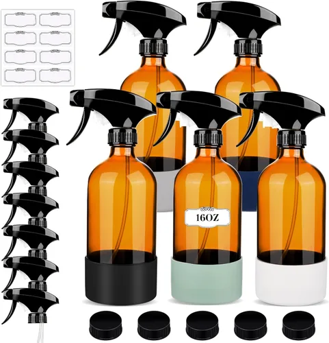 Miniatura 8 de ZENOWICK Paquete de 2/Botellas de Spray de Vidrio de 16 Oz, Recipientes Vacíos Rellenables con Funda de Silicona, Juegos de Botellas de Spray