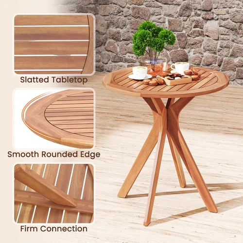 Miniatura 7 de Tangkula - Mesa bistró de madera de acacia de 27.5 pulgadas, mesa redonda de madera con base en X, mesa de bistró lateral de café para jardín, patio